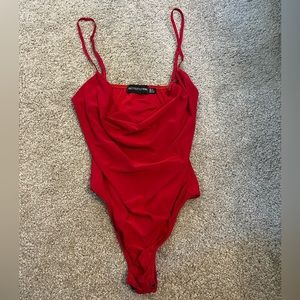 Red Pretty Little Thing Cowl Neck Bodysuit